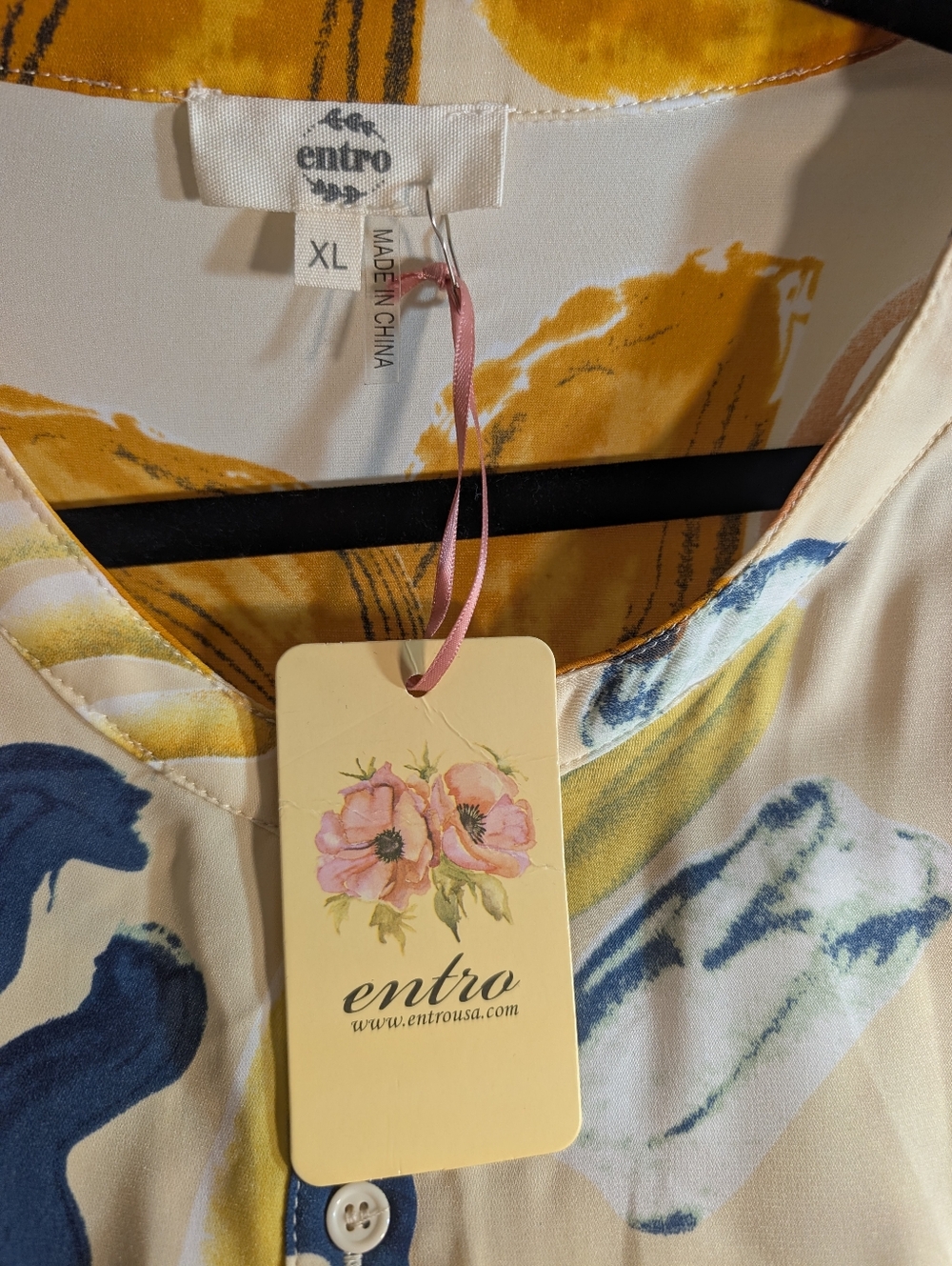 entro Multicolor Abstract Button-Front Boho Blouse in Cream Base XL - Picture 5 of 10